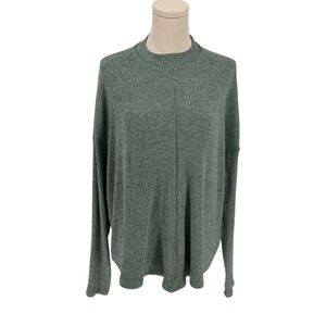 SO Supercozy Top Women's Green Ribbed Mock Neck Long Sleeve Pullover Size XXL